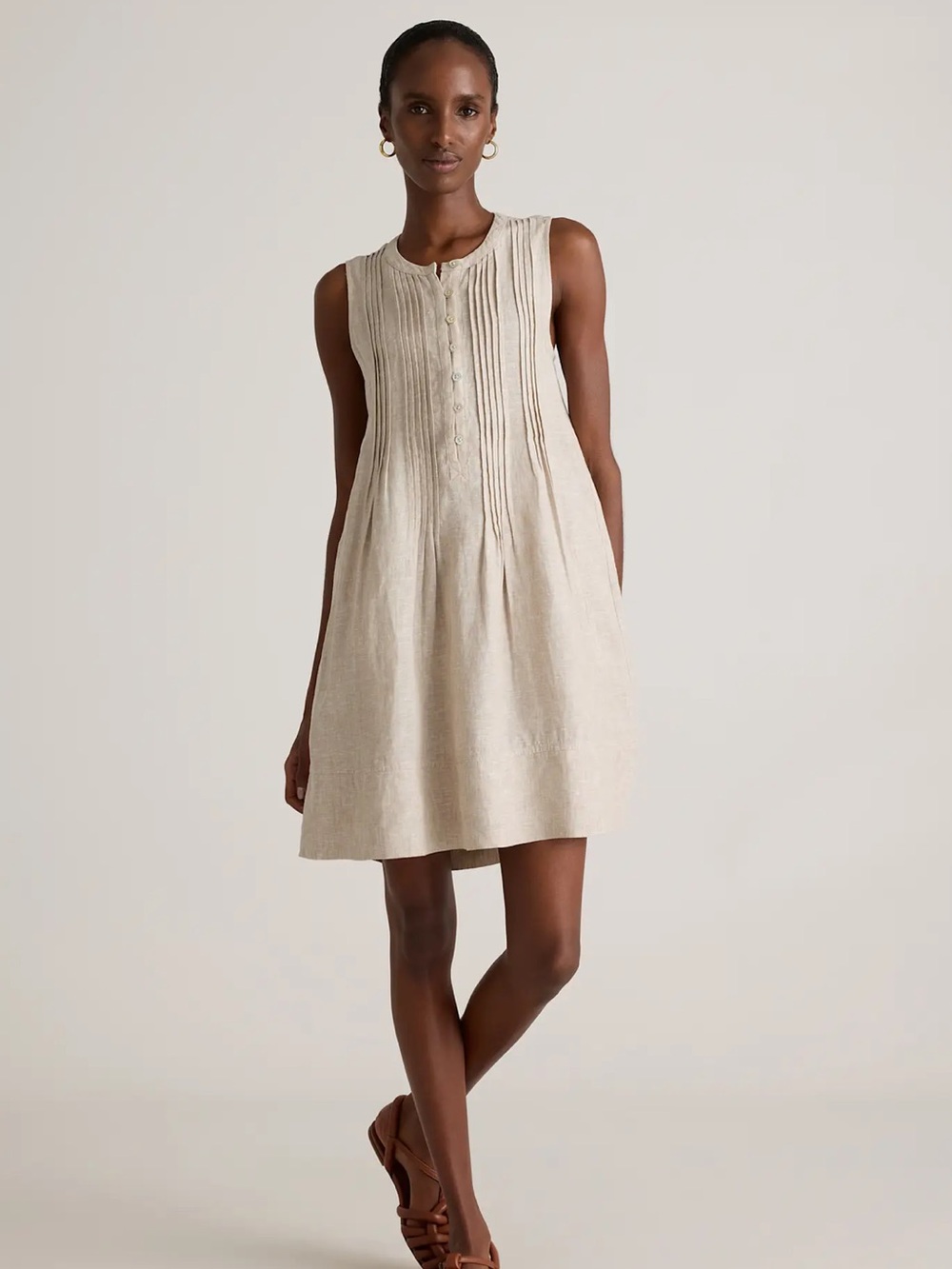 Quince Sleeveless 100% Linen Mini Dress in Cream